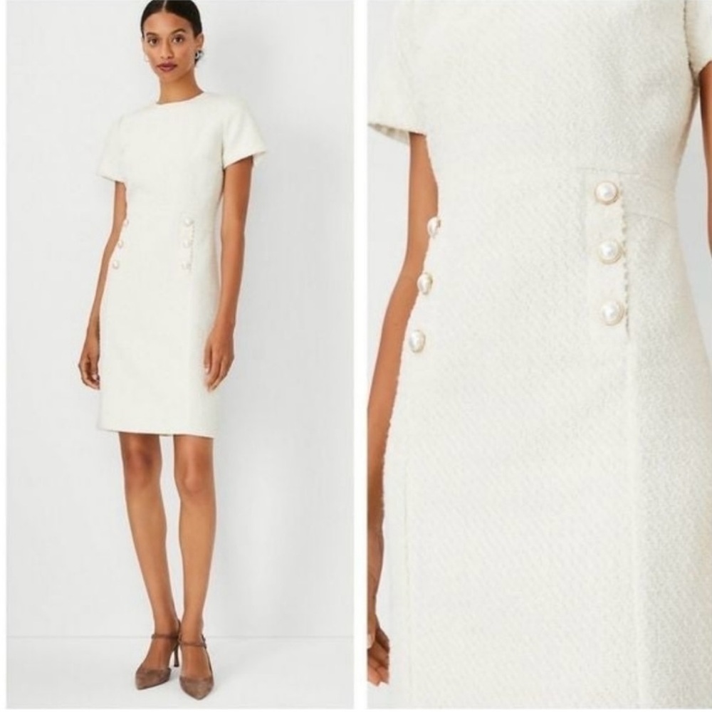 Ann Taylor Cream Mini Dress with Button Accents